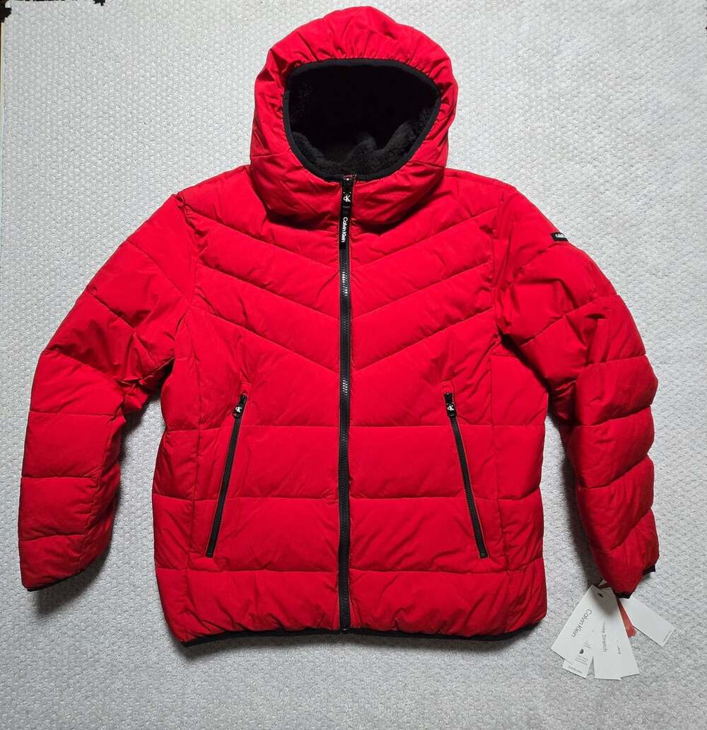 Calvin Klein Men's Chevron Stretch Jacket With Sherpa Lined Hood